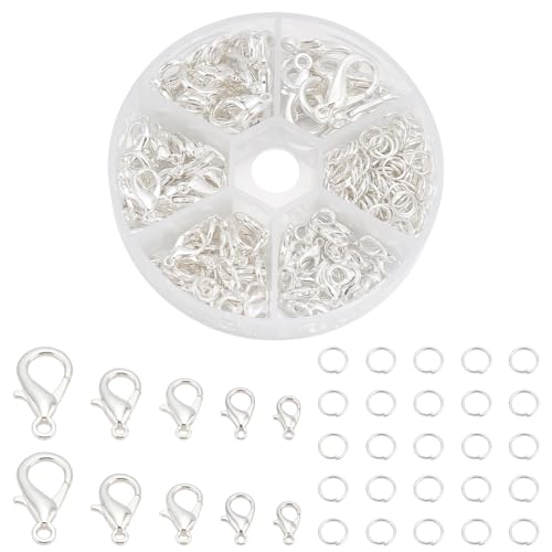 CRAFTYMELODY 110 Stück Karabinerverschluss 5 Größen Legierungsverschlüsse Silberne Karabinerhaken 10/12/14/16/21mm Mit 180 Stück 6mm Biegering von CRAFTYMELODY