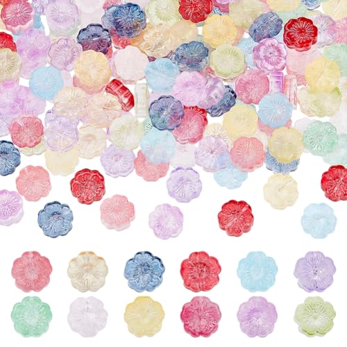 CRAFTYMELODY 12 Farbe Glasnperle 180 Stück Bunte nperlen Blüten Abstandshalterperlen 14mm Florale Lose Perlen Für Die Herstellung von DIY Schmuck von CRAFTYMELODY