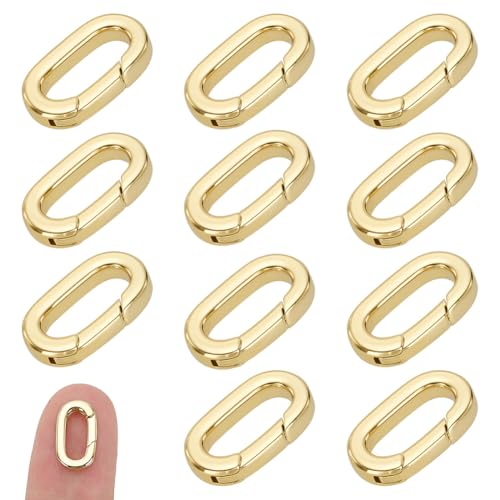 CRAFTYMELODY 12 Stück 18 Karat Gold Federtorring Messing Auslöser Oval Ring Karabiner Schmuckverschluss Schlüsselring Schloss 14x7.5x2mm Für Die Schmuckherstellung von CRAFTYMELODY