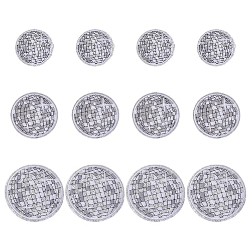 CRAFTYMELODY 12 Stück 3 Stile Discokugel Aufnäher Zum Aufbügeln Silberfarbene Polyester Diskokugel Bestickte Applikationen Western Patches Kostümzubehör Hutaufnäher von CRAFTYMELODY