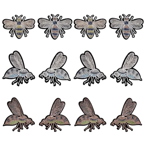 CRAFTYMELODY 12 Stück Bienen Aufnäher Zum Aufbügeln 6 Stile Zum Aufnähen Auf Stoffapplikationen Mit Glas Und Rocailles Perlen Heißschmelzkleber Stickerei Aufnäher von CRAFTYMELODY