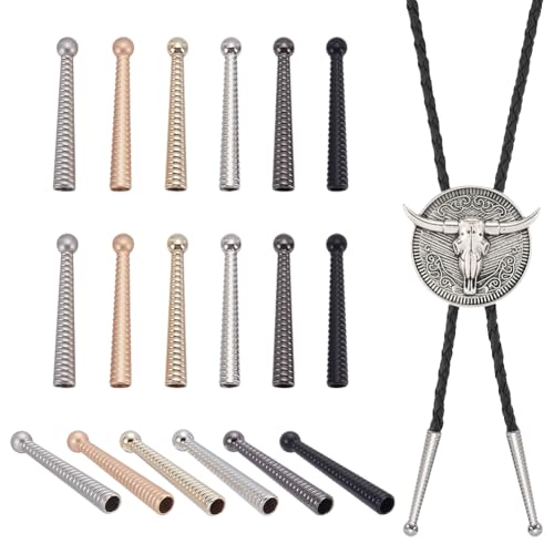 CRAFTYMELODY 12 Stück Bolo Tie Tipps In 6 Farben Bolo Tips Ersatz Endkappen 2 Zoll Lange Kordelenden Kappen Bola Tie Tips Western Cowboy Krawatten Endkappen von CRAFTYMELODY