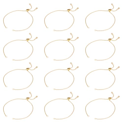 CRAFTYMELODY 12 verstellbares Schiebearmband 304 Schiebeverlängerungsketten Aus Edelstahl 9(6) cm Goldene Kabelketten Mit Messingperle Zur Schmuckherstellung von CRAFTYMELODY