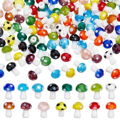 CRAFTYMELODY 120 Stück 15 Farben Pilzperlen Bunte Pilz Lampwork Perlen Mittig Gebohrte Anhänger Charms Handgefertigte Glas Spacer Lose Charms von CRAFTYMELODY