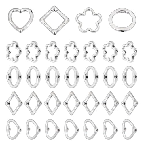 CRAFTYMELODY 120 Stück 4 Stil Perlenrahmen Hohllegierung Antik Silber Herz Runde Raute Perlen Rahmen Doppelloch Verbindungsstück von CRAFTYMELODY
