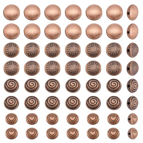 CRAFTYMELODY 120 Stück 4 Stile Tibetische Abstandsperlen Flache Runde Legierungsperlen Herz n Metallperlen Gemischte Lose Abstandshalter Für Die Schmuckherstellung von CRAFTYMELODY