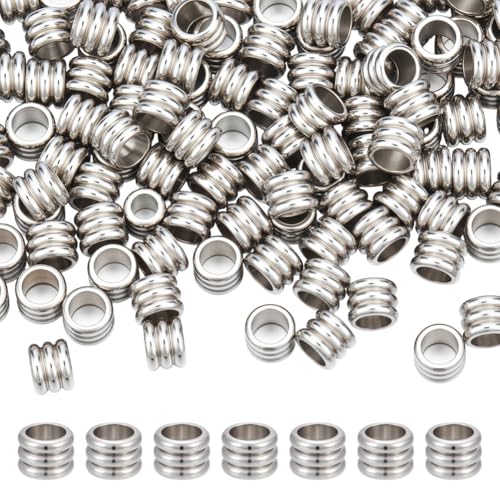 CRAFTYMELODY 120 Stück Edelstahl Rillensäulenperlen Abstandsperlen Mit Köpermuster 6x4.5mm Großes Loch Lose Perle Metallröhrenperle Zur Schmuckherstellung von CRAFTYMELODY