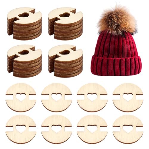 CRAFTYMELODY 120 Stück Pompom Knöpfe Für Hüte 1 Loch Holz Pompom Knöpfe Flache Runde Herzförmige Verschlüsse Hohl Abnehmbarer Halter von CRAFTYMELODY