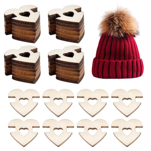 CRAFTYMELODY 120 Stück Pompom Knöpfe Für Hüte 1 Loch Holz Pompom Knöpfe Flache Runde Liebesförmige Verschlüsse Abnehmbarer Halter von CRAFTYMELODY