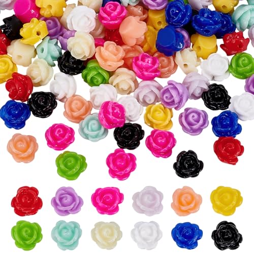 CRAFTYMELODY 120 Stück Rosenblütenperlen 12 Farben Flache Basis HarzKlassischnperlen Lose Abstandshalter Blütenanhänger Für Die Schmuckherstellung Zubehörzubehör von CRAFTYMELODY
