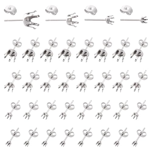 CRAFTYMELODY 120 Stück Zinken Ohrring Fassung 4 Stile Edelstahl Krallen Ohrring Pfosten Mit 130 Stück Ohrring Muttern Zinken Ohrring Rohlinge Ohrstecker CRAFTYMELODY 120 Stück Zinken Ohrring Fassung 4 Stile Edelstahl Krallen Ohrring Pfosten Mit 130 Stück Ohrring Muttern Zinken Ohrring Rohlinge Ohrstecker von CRAFTYMELODY