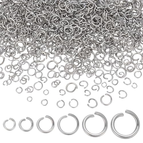 CRAFTYMELODY 1200 Stück 6 Arten Offene Biegeringe 304 runde Biegeringe Aus Edelstahl Metall Schlüsselanhänger Ringverbinder Für Die Schmuckherstellung von CRAFTYMELODY
