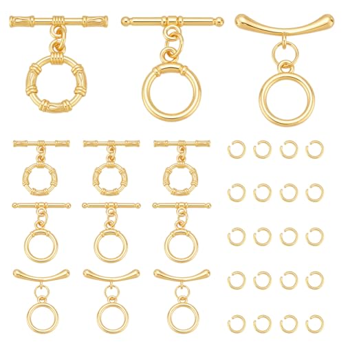 CRAFTYMELODY 12Sets Knebelverschlüsse 3 Stile 18K Vergoldetes Messing T Bar Verschlussverschlüsse Verlängerungs OT Knebelverbinder Mit Biegering Zur Schmuckherstellung von CRAFTYMELODY