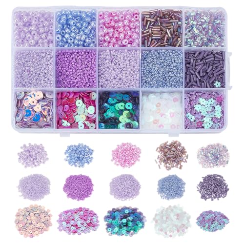 CRAFTYMELODY 136g Verschiedene Lila Motivperlen 15 Stile Gemischte Formen Saatröhrchen Lose Abstandsperlen Masse Für Die Schmuckherstellung Zubehör von CRAFTYMELODY