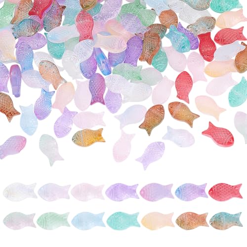 CRAFTYMELODY 140 Stück 14 Farben Fischperlen Transparente Sprühlackierte Glasperlen Bunte Fischförmige Abstandsperle 15x8mm Doppelseitige Lose Perle von CRAFTYMELODY