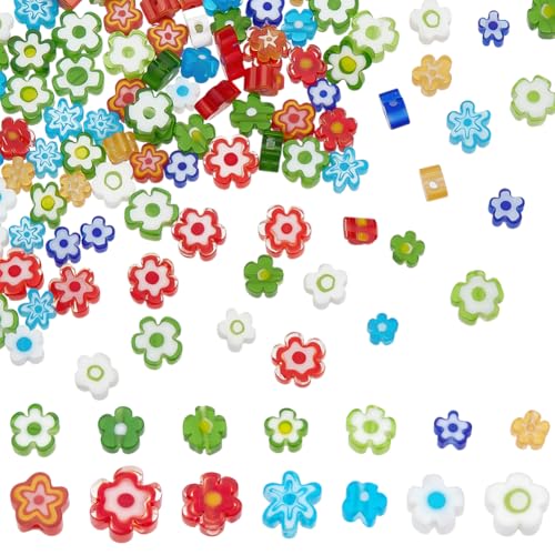 CRAFTYMELODY 140 Stück 14 Stile Millefiori Lampwork Glasperlen Flache nglasperlen Bunte Millefiori Lose Spacer Perlen n Charms Zur Schmuckherstellung von CRAFTYMELODY