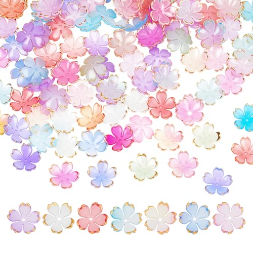 CRAFTYMELODY 140 Stück 7 Farben Acryl Klassischnperlen Farbverlauf Abstandshalter Floret Perlen 5 Blättrige Kirschblüten Perlenkappen Zur Schmuckherstellung von CRAFTYMELODY