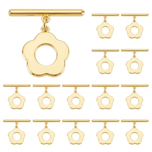 CRAFTYMELODY 15 Stück Knebelverschlüsse 18 Karat Vergoldetes Messing T Bar Verschlussverschlüsse Verlängerungsblume OT Knebelverbinder Für Die Schmuckherstellung Zubehör von CRAFTYMELODY