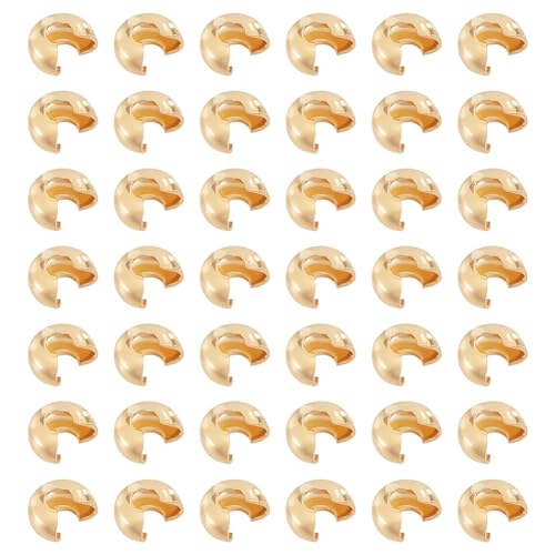 CRAFTYMELODY 150 Stück 18K Vergoldete Crimpperlen Abdeckungen Messing Rondelle Crimpperlen 5.5mm Offene Halbrunde Crimpperlen Knotenabdeckung Kleine Perle von CRAFTYMELODY