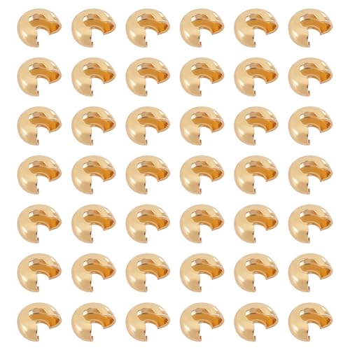 CRAFTYMELODY 150 Stück 18K Vergoldete Crimpperlen Abdeckungen Messing Rondelle Crimpperlen 6mm Offene Halbrunde Crimpperlen Knotenabdeckung Kleine Perle von CRAFTYMELODY