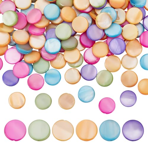 CRAFTYMELODY 150 Stück Flache Runde Muschelperlen Bunte Münzscheiben Lose Perlen 10mm Natürlicher Muschel Abstandshalter Für Schmuckherstellung Zubehör von CRAFTYMELODY