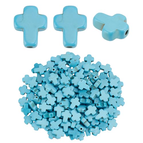 CRAFTYMELODY 150 Stück Kreuzperlen Blau Synthetische Türkisperlen Kreuz Abstandshalterperlen Lose Perlen Bulk Charms Zur Schmuckherstellung von CRAFTYMELODY