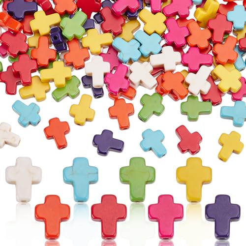 CRAFTYMELODY 150 Stück Kreuzperlen Bunte Synthetische Türkisperlen Kreuz Abstandshalterperlen Lose Perlen Bulk Charms Zur Schmuckherstellung von CRAFTYMELODY