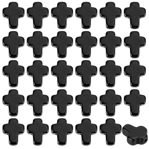 CRAFTYMELODY 150 Stück Kreuzperlen Schwarz Synthetische Türkisperlen Kreuz Abstandshalterperlen Lose Perlen Bulk Charms Zur Schmuckherstellung von CRAFTYMELODY