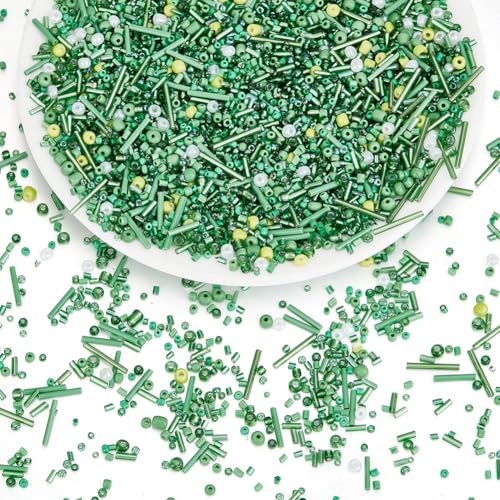 CRAFTYMELODY 150g Glasperlen Gemischte Stile Stiftperlen Grüne Serie Rundes Loch Röhrenperlen Lose Abstandsperlen Set Mehrere Größen Bulk Für Armbänder von CRAFTYMELODY