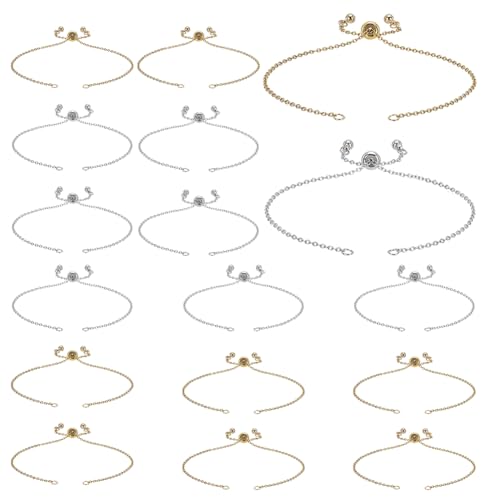 CRAFTYMELODY 16 Stück 2 Farben Verstellbare Schiebearmbänder 304 Verlängerungsketten Aus Edelstahl 9 Zoll Mit Messingperle Zur Schmuckherstellung Gold/Silber von CRAFTYMELODY