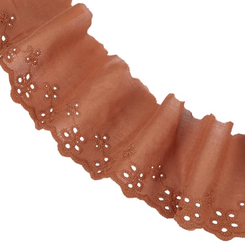 CRAFTYMELODY 16 Yard Braunes Ösenband 2 3/8 Zoll Braunes Spitzenband Breites Baumwoll Blumenstickerei Spitzenbesatz Gewellter Rand Gewellter Rand von CRAFTYMELODY