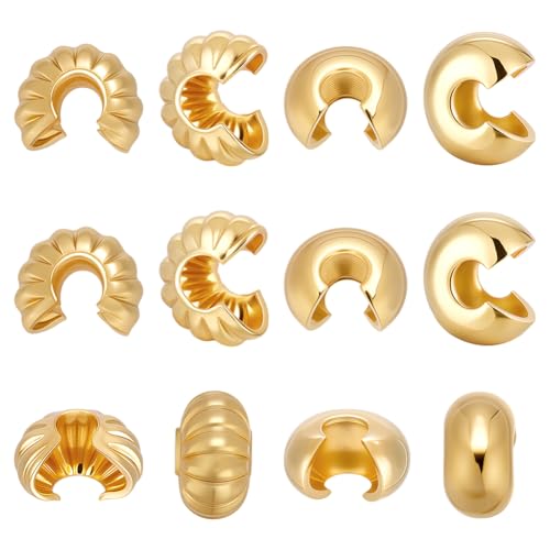 CRAFTYMELODY 160 Stück Crimpperlen Abdeckung 18 Karat Vergoldete Messingperlen Spitzen Knotenabdeckung Halbrunde Offene Crimp Lose Perlen Kordel Endkappen Für Heimwerkerarbeiten von CRAFTYMELODY