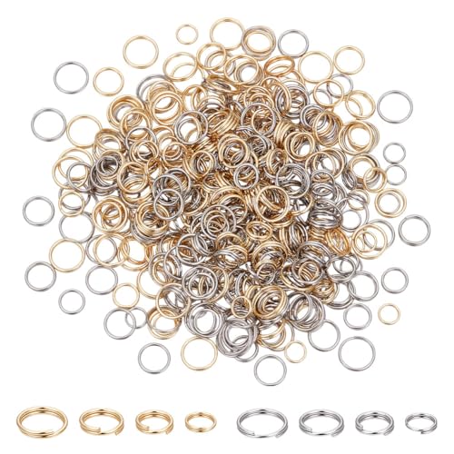 CRAFTYMELODY 18 Karat Vergoldete Doppelschlaufen Spaltringe 480 Stück 8 Stile 304 Biegeringe Aus Edelstahl O Ring Schlüsselringe Verbindungsring Zur Schmuckherstellung von CRAFTYMELODY