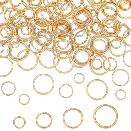 CRAFTYMELODY 18 Karat Vergoldete Spaltringe 120 Stück 4 Stile 304 Edelstahl Doppelschlaufen Biegeringe O Ring Schlüsselanhänger Verbindungsring Zur Schmuckherstellung von CRAFTYMELODY