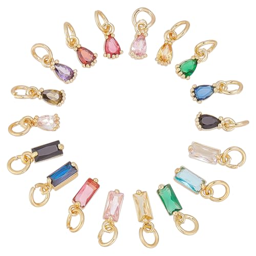 CRAFTYMELODY 18 Stück 18 Stile Facettierte Zirkonia Anhänger. 18K Vergoldete Tropfenförmige Rechteckige Kristall Charm Anhänger Mit Glänzendem Sprungring CRAFTYMELODY 18 Stück 18 Stile Facettierte Zirkonia Anhänger. 18K Vergoldete Tropfenförmige Rechteckige Kristall Charm Anhänger Mit Glänzendem Sprungring von CRAFTYMELODY