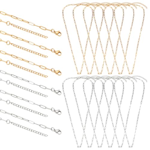 CRAFTYMELODY 18 Stück 2 Farben Büroklammer Charme Halskettenketten Edelstahlkette Goldener Edelstahl Verstellbare Gliederketten Verlängerungskette von CRAFTYMELODY