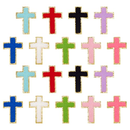 CRAFTYMELODY 18 Stück Kreuz Aufnäher Bestickt Zum Aufbügeln Kruzifix Stickerei Aufnäher Bunte Verzierungen Kostüm Zubehör von CRAFTYMELODY