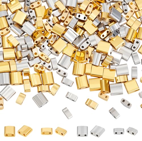 CRAFTYMELODY 180 Stück 4 Stile 2 Loch Glas Rocailles Perlen Flache Rechteck Perlen Gold Versilbert Lose Mini Spacer Perle Halbschliff CRAFTYMELODY 180 Stück 4 Stile 2 Loch Glas Rocailles Perlen Flache Rechteck Perlen Gold Versilbert Lose Mini Spacer Perle Halbschliff von CRAFTYMELODY