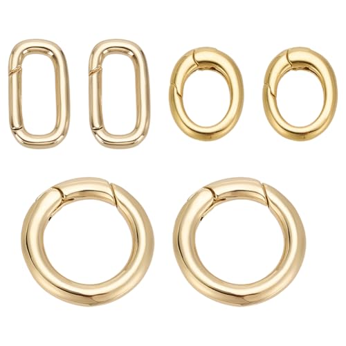 CRAFTYMELODY 18K Vergoldete Ovale Triggerringe 6 Stück 3 Stile Messing Federtorringe Karabiner Feder O Ringe Schmuckverschluss Schlüsselanhänger Clips von CRAFTYMELODY