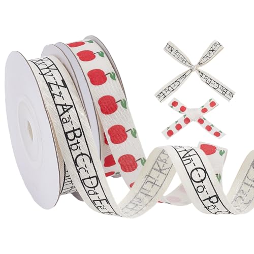 CRAFTYMELODY 2 Rolle Alphabet Buchstabenband Obstdrucke Baumwollbänder 5/8(1) cm Breite Geschenkpapierbänder Zum Verpacken von Geschenken Basteln Dekorationszubehör von CRAFTYMELODY