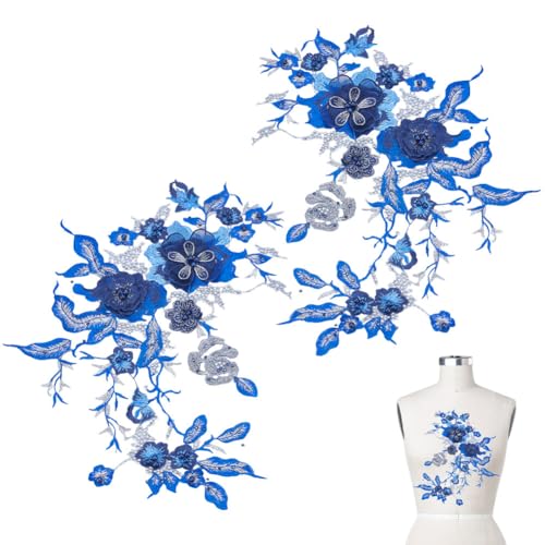 CRAFTYMELODY 2 STÜCK 3D Bestickte nstoff Spitzenapplikation Mit Perlen Blaue Stoffapplikationen Zum Aufnähen von Patches Handgefertigtes Nähwerkzeug von CRAFTYMELODY