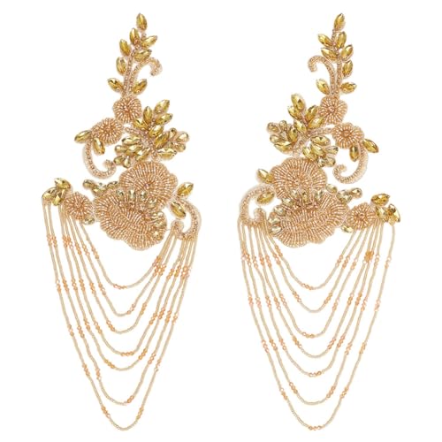 CRAFTYMELODY 2 Stück 2 Stile Blumen Strass Applikation 12.8x4.8(6) cm Goldpaar Perlen Strass Applikation Verzierung Epauletten Schulter Patches von CRAFTYMELODY