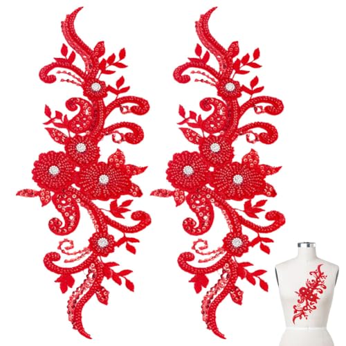 CRAFTYMELODY 2 Stück 3D Spitzenapplikation Mit Perlen Rote Blumen Aufnäher Stickerei Mit Strass Spitzenbesatz Applikation Zum Nähen Basteln Dekorzubehör CRAFTYMELODY 2 Stück 3D Spitzenapplikation Mit Perlen Rote Blumen Aufnäher Stickerei Mit Strass Spitzenbesatz Applikation Zum Nähen Basteln Dekorzubehör von CRAFTYMELODY