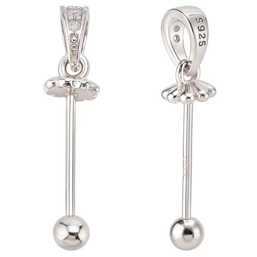 CRAFTYMELODY 2 Stück 925 Sterling Silber Cup Perlen Stiftnägel Strass Anhänger Ösen 17.5x5mm Ösenstift Ösenbecher Mit 1 Stück Stoffanhänger Anschluss von CRAFTYMELODY
