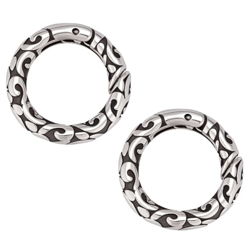 CRAFTYMELODY 2 Stück Federtorringe Im Tibetischen Stil 304 O Ring Clips Aus Edelstahl Karabinerhaken Mit Muster 20.5mm Karabiner Schnallenverschlüsse von CRAFTYMELODY
