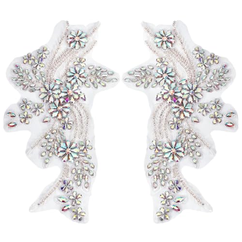 CRAFTYMELODY 2 Stück Handgefertigte Perlen Strass Applikationen Zum Aufnähen Auf Blumen Spitzen Patch Glitzerndes Nähen Florale Klare ab Pailletten Besatz Aufnäher Heimdekoration von CRAFTYMELODY