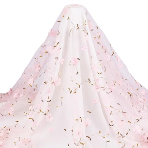CRAFTYMELODY 2 Yards Blumenstickerei Mesh Spitzenstoff Polyester Weicher Tüllstoff Bekleidungszubehör Für Brautschleier Kleiderkleidung Dekoration von CRAFTYMELODY