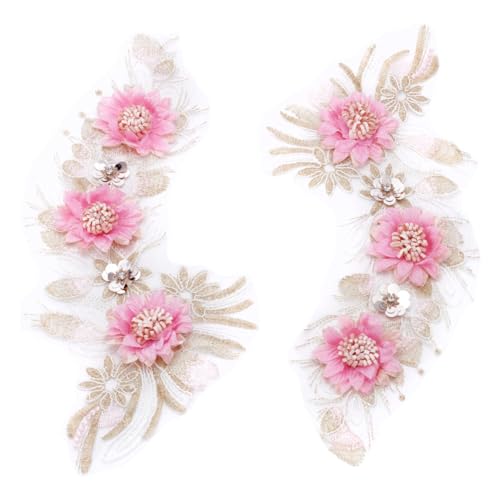 CRAFTYMELODY 2 x Rosen Applikation 14 Stück. 9.52 Zoll Polyester Stickerei Rose Patches Rosa Stoff Applikation Nähen Eisen Auf Stoff Applikationen von CRAFTYMELODY
