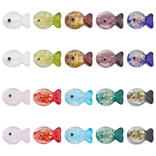 CRAFTYMELODY 20 Stück 10 Farben Farbverlauf Folie Fisch Glasperlen Bunte Ozean Tier Fisch Handgefertigte Perlen Sealife Lose Spacer Perle Cartoon Fische Perle CRAFTYMELODY 20 Stück 10 Farben Farbverlauf Folie Fisch Glasperlen Bunte Ozean Tier Fisch Handgefertigte Perlen Sealife Lose Spacer Perle Cartoon Fische Perle von CRAFTYMELODY