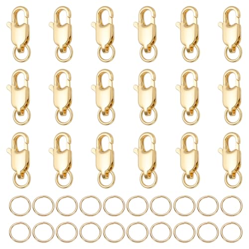 CRAFTYMELODY 20 Stück 18 Karat Gold Karabinerverschluss Messing Karabinerhaken Gold 12x6x3mm Mit 20 Stück 7mm Biegering Für Schmuckherstellung Zubehör von CRAFTYMELODY